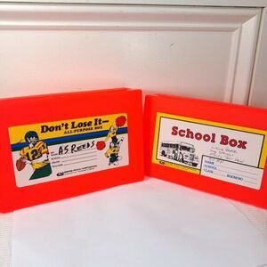 Vintage Empire Pencil Plastic School Box Case School Bus & Football cheerleaders